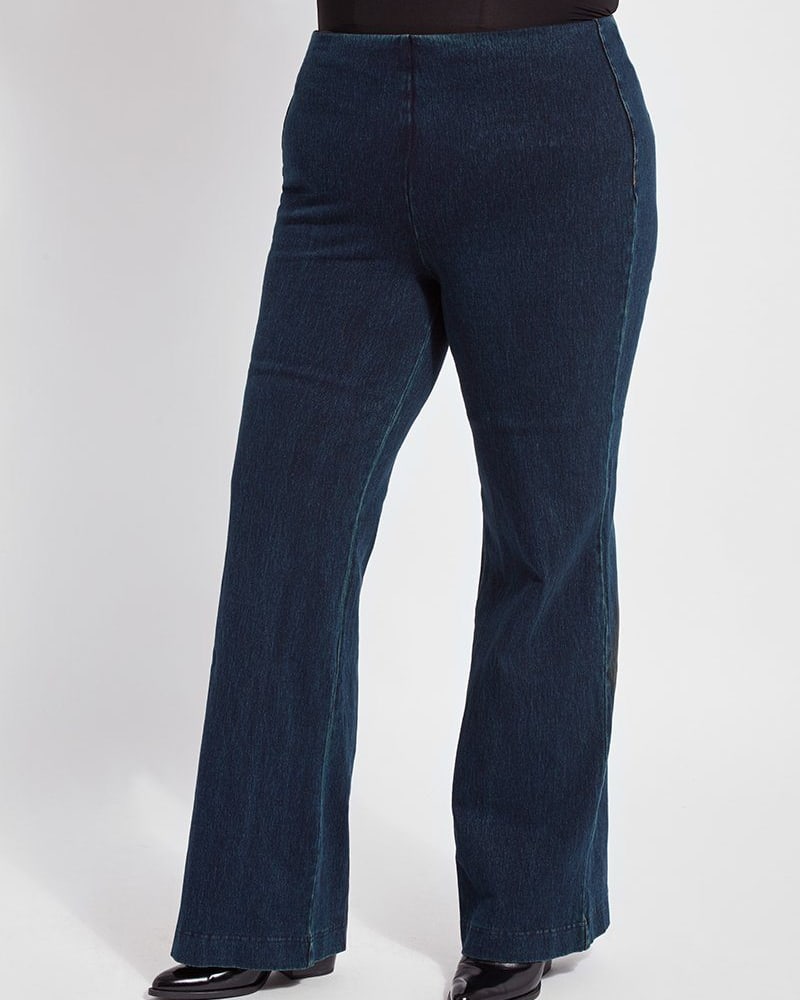 Front of a model wearing a size 1X Florence Denim Trousers in Indigo by Lysse New York. | dia_product_style_image_id:236244